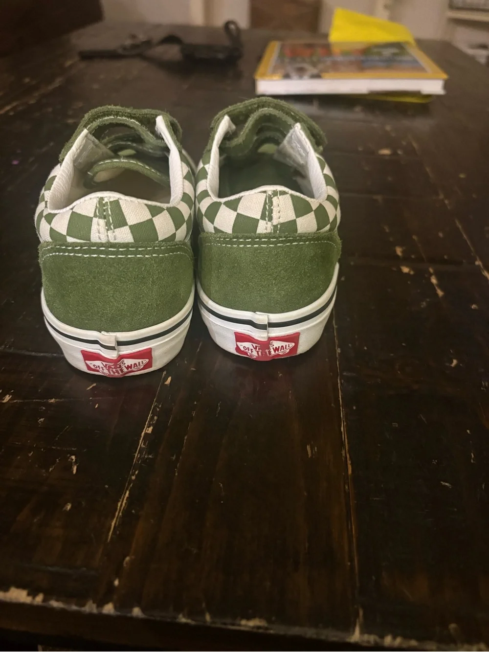 Vans Kids Green and White Checkerboard Velcro Sneakers